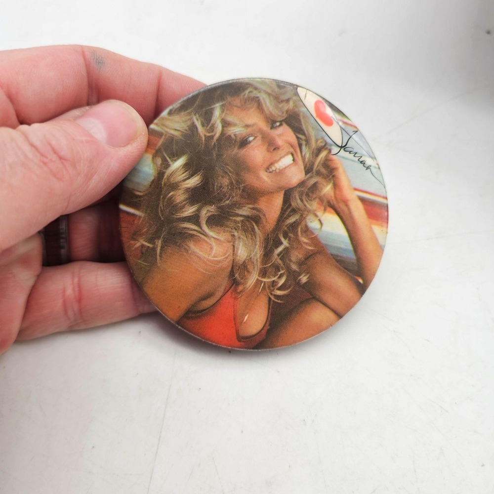 Vintage Farrah Fawcett Pinback Button 1970s Charlies Angels Photo Portrait